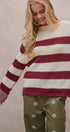 Striped Oversized Chunky Knit Sweater in BURGUNDY - Women's Sweaters | Urban Daizy