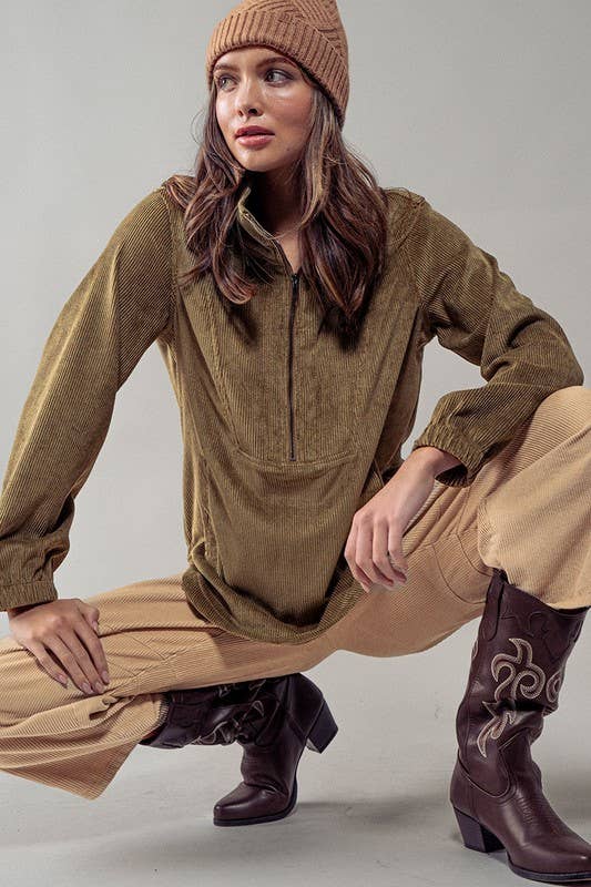 Urban Daizy Corduroy Funnel Neck Half Zip Pullover Top Black Tunic - Women's (UDZ-OT-00138) – alternate view 6