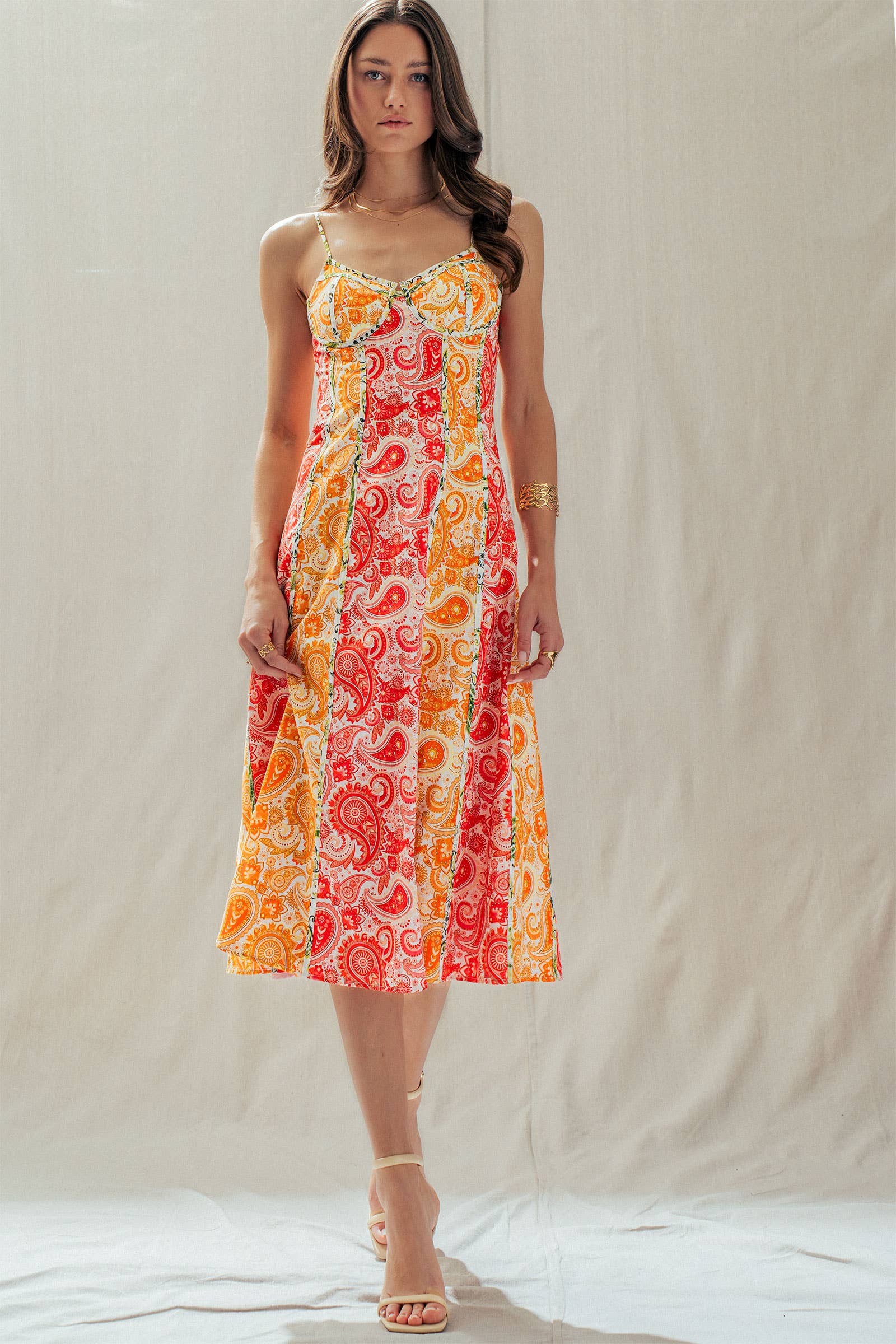 Urban Daizy Paisley Print Contrast Stitch Bustier Midi Dress Pink-Multi Dress - Women's (UDDR0340) – alternate view 10