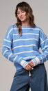 Cloud Nine Fuzzy Stripe Sweater in IVORY BLUE - Women's Sweaters | Urban Daizy