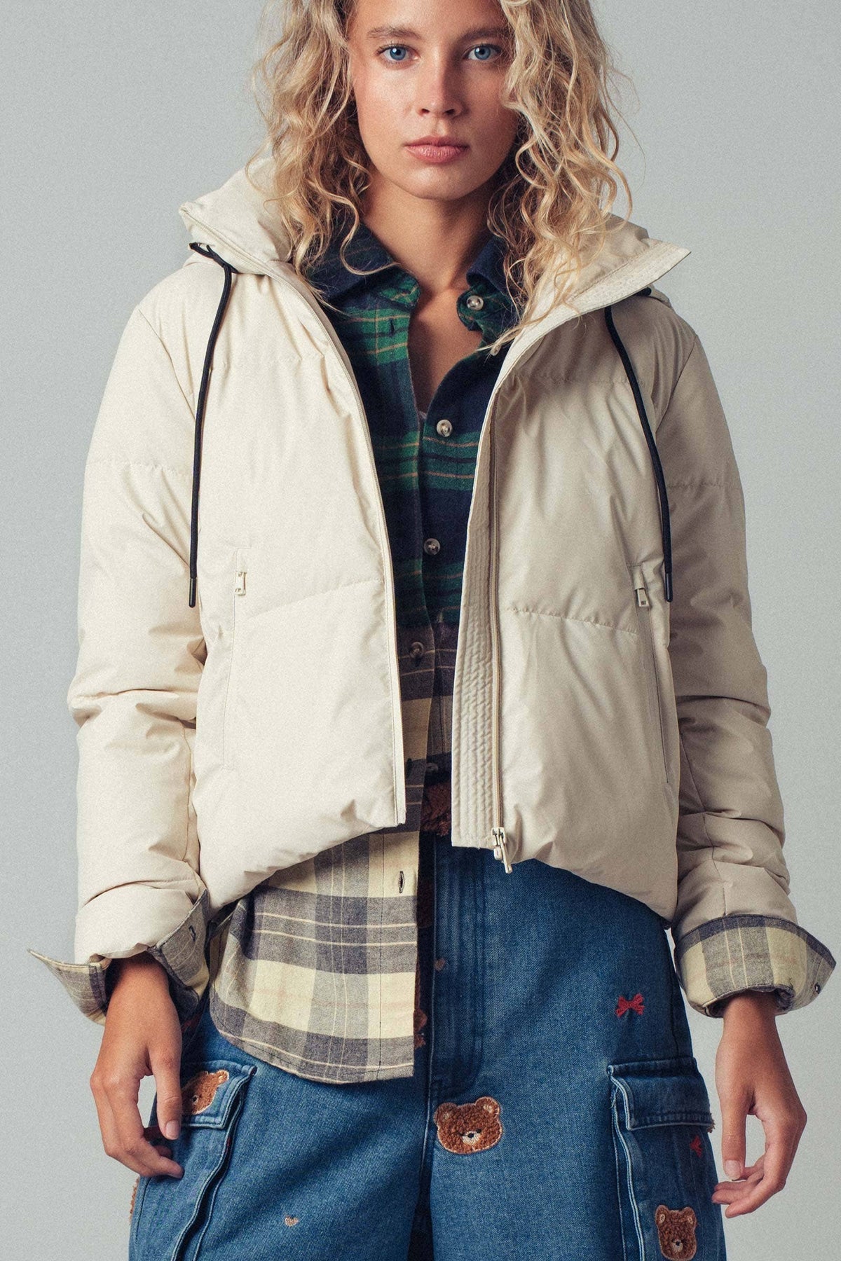 Urban Daizy Cozy Drawstring Hooded Puffer Jacket Black Puffer Jacket - Women's (UDZ-KN-00653) – alternate view 18