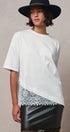 Oversized Cotton Tee with Asymmetric Lace Hem in WHITE - Women's T-Shirts & Polos | Urban Daizy
