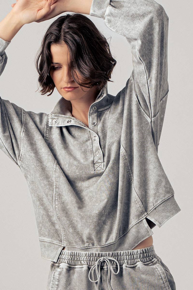 Vintage Wash Snap-Front Sweatshirt