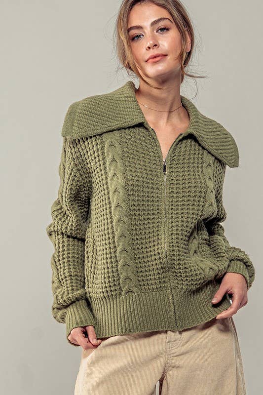 Urban Daizy Textured Cable Knit Sailor Jacket Beige-Buff Jacket - Women's (UDZ-OT-00317) – alternate view 7