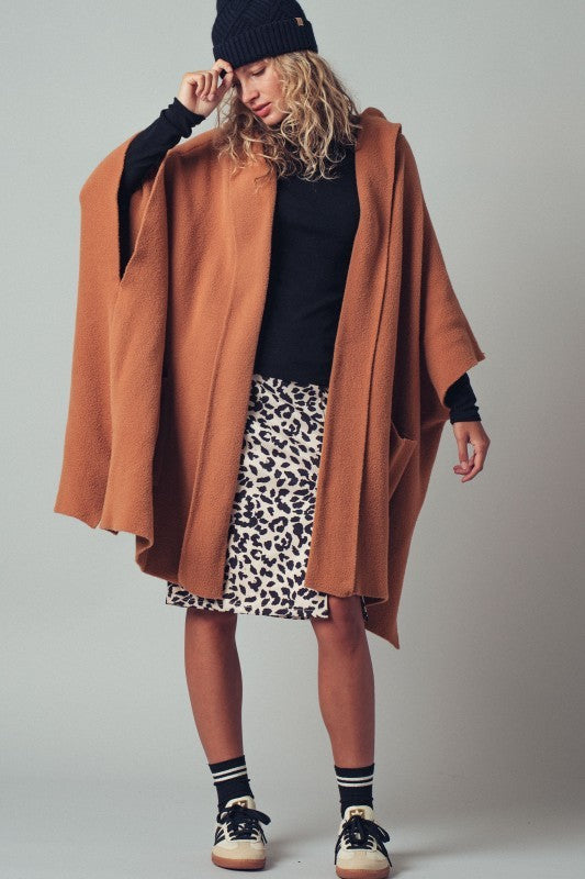 Oversized Wide Collar Open Front Poncho Cardigan in BLACK - Women's Cardigans & Shrugs | Urban Daizy