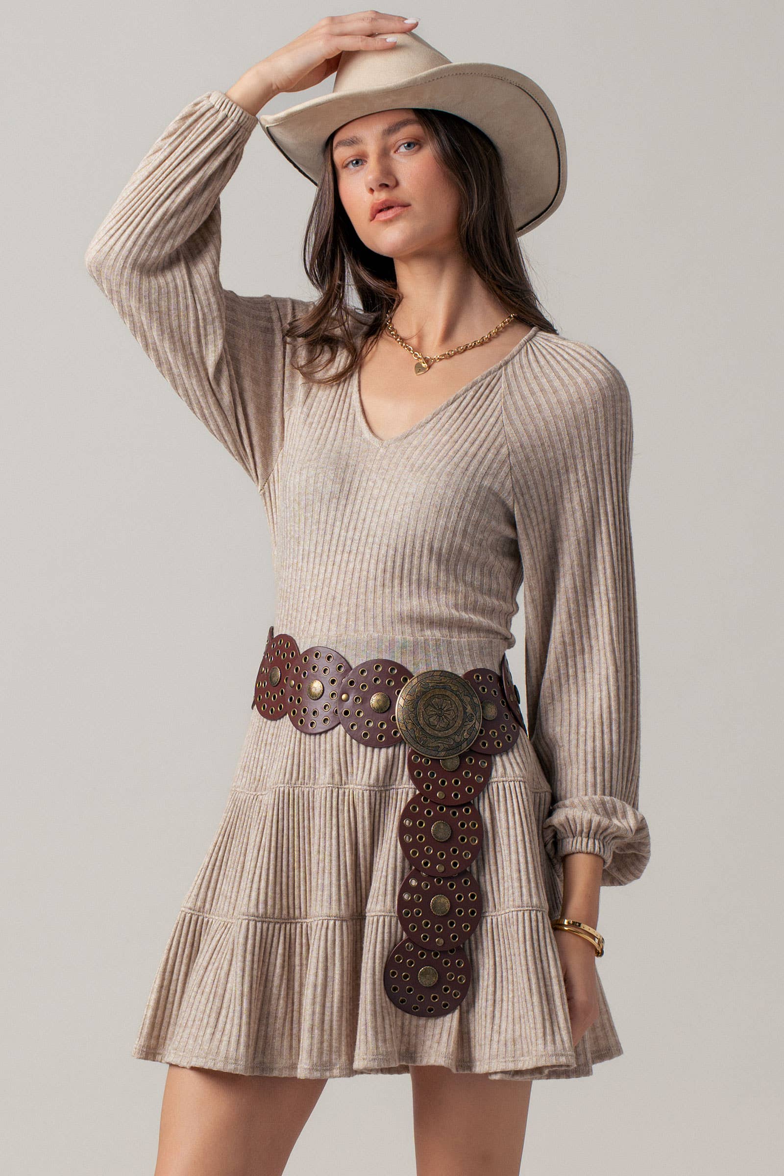 Cashmere Ribbed V-Neck Tiered Mini Dress