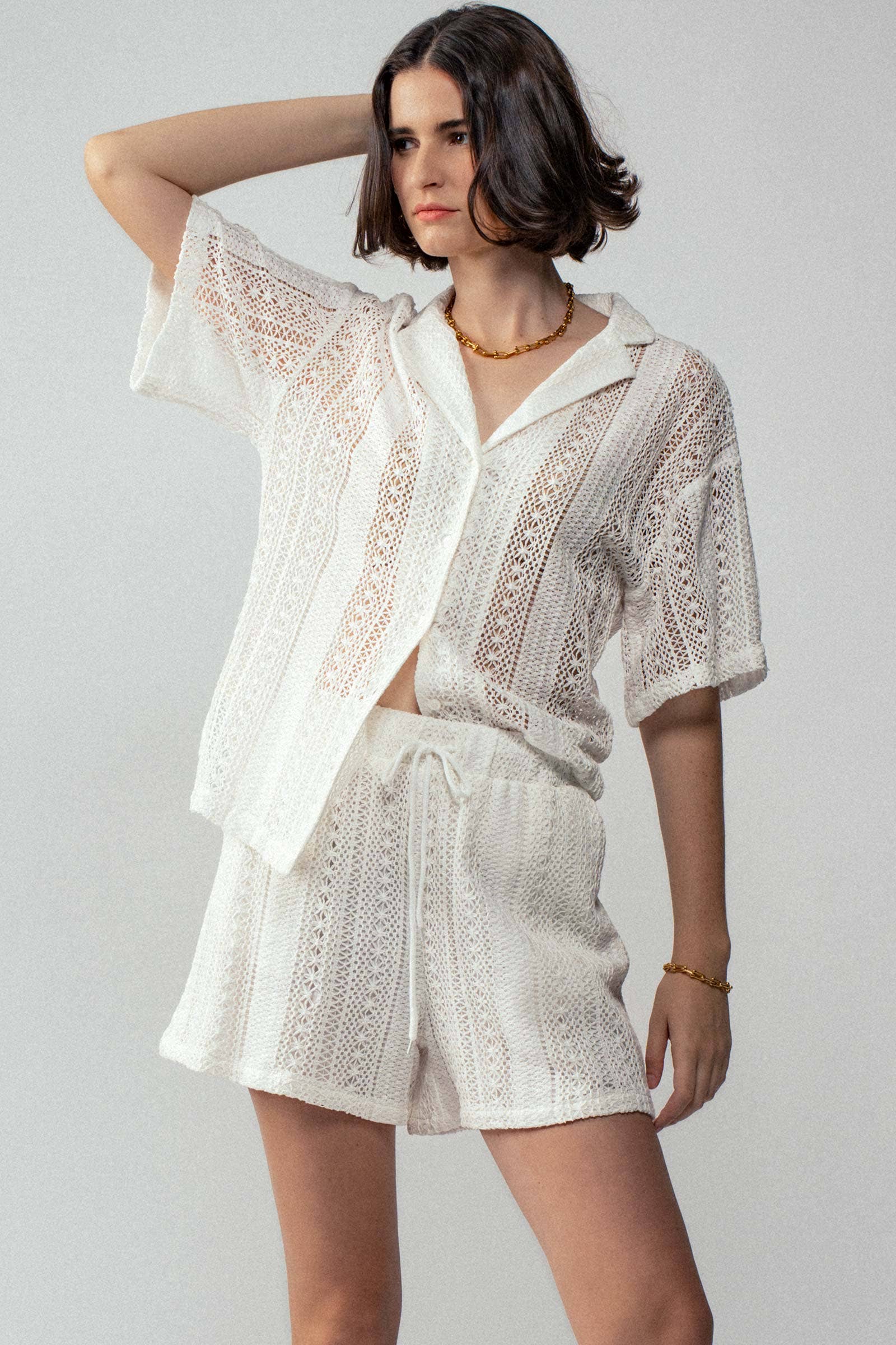 Urban Daizy Open Knit Button-Down Oversized Shirt Black Button Down Shirt - Women's (UDZ-TP-00111) – alternate view 8