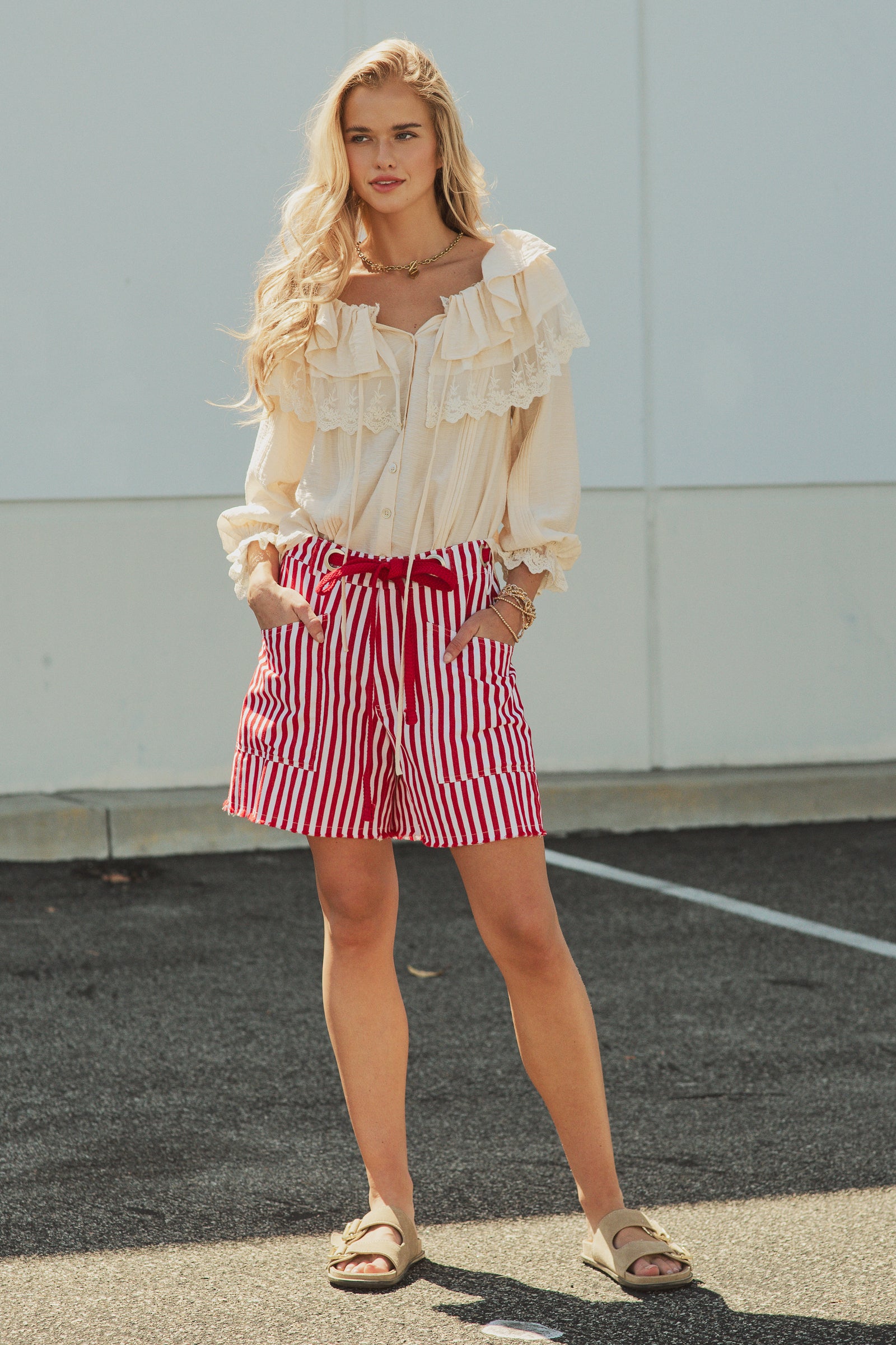 Striped High-Rise Denim Shorts