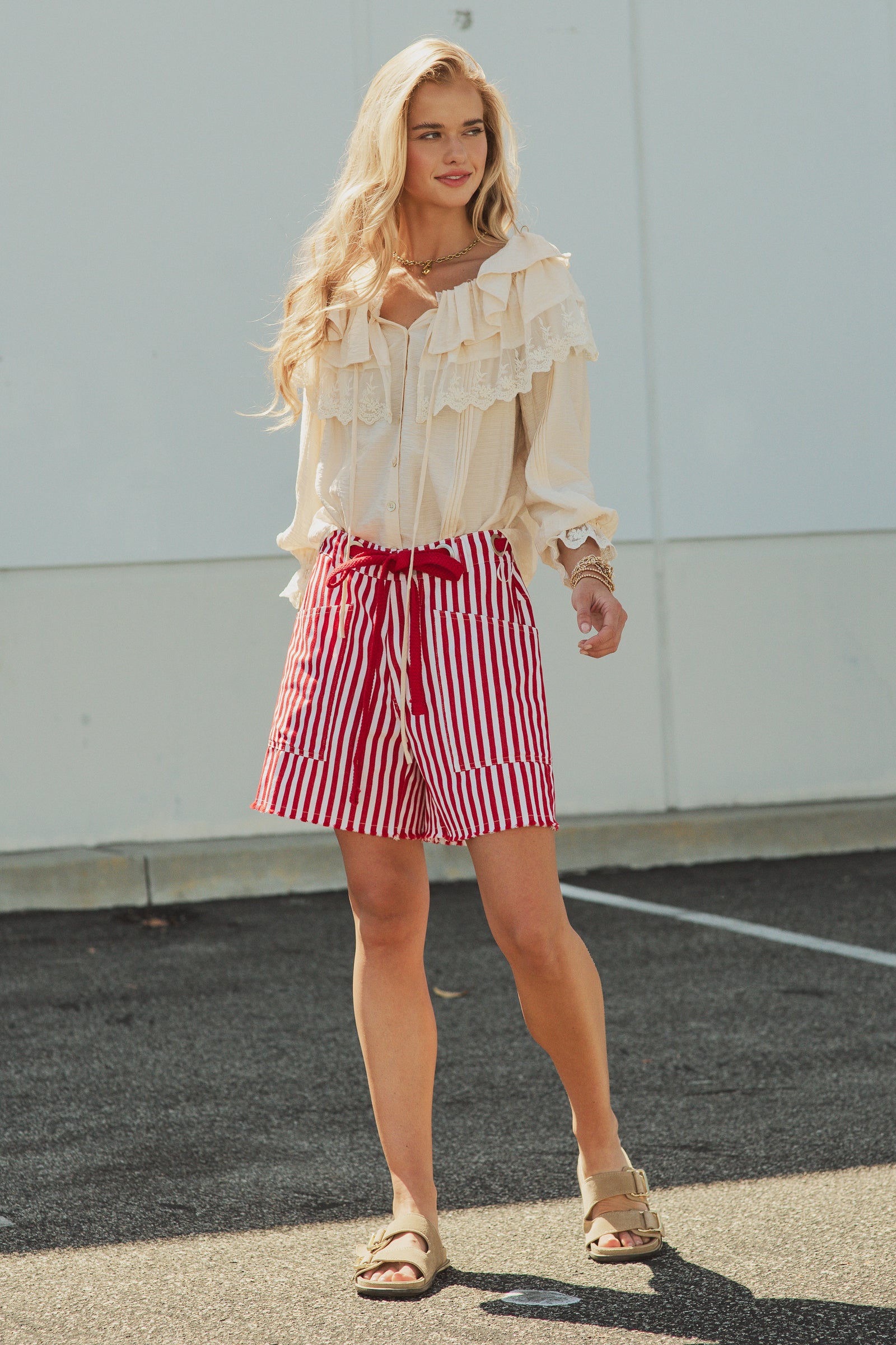Striped High-Rise Denim Shorts