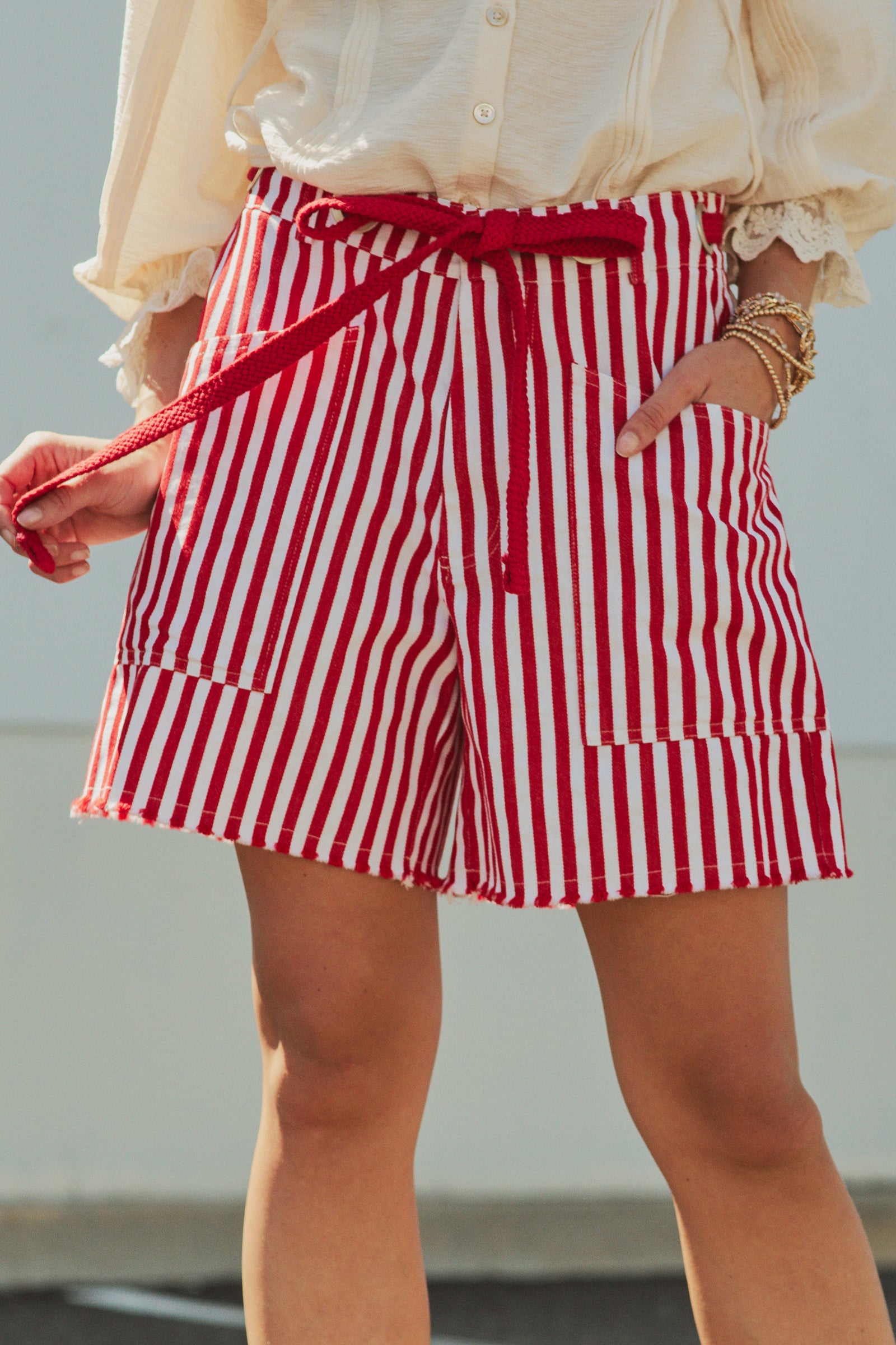 Striped High-Rise Denim Shorts