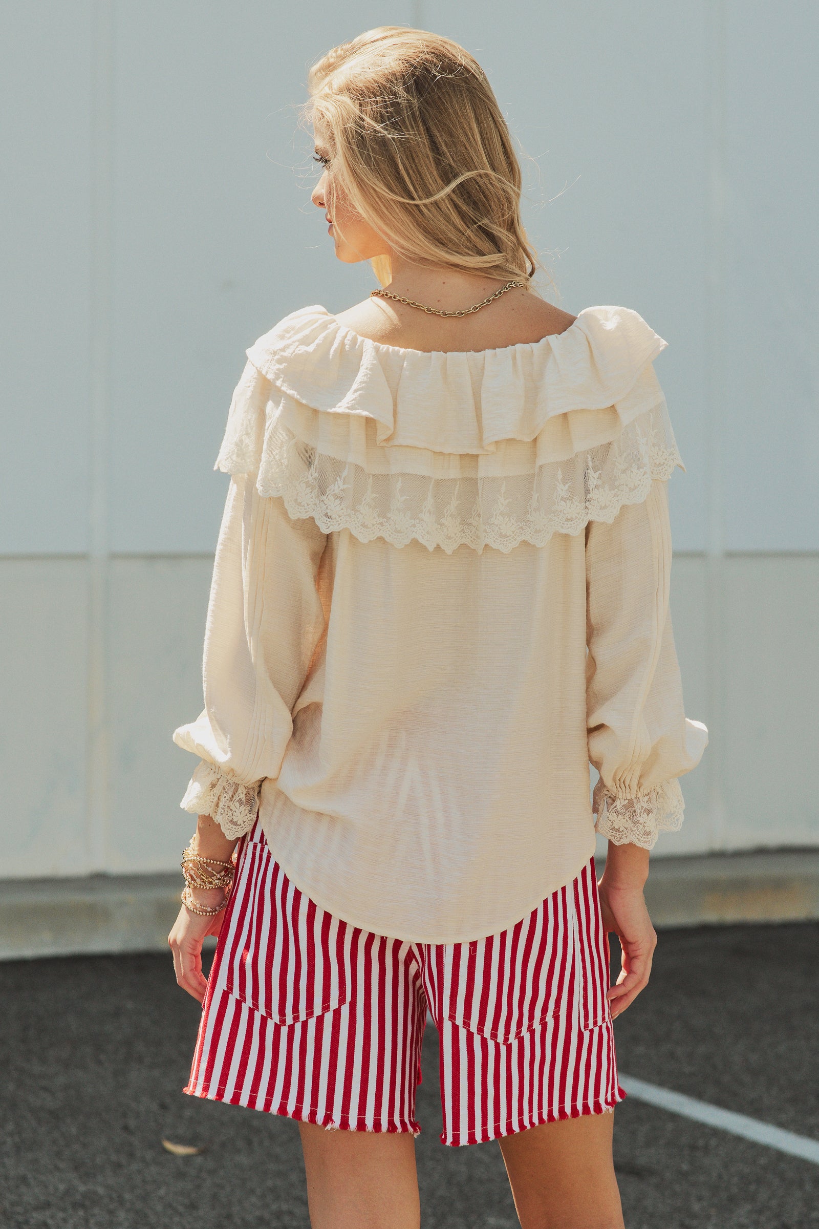 Striped High-Rise Denim Shorts
