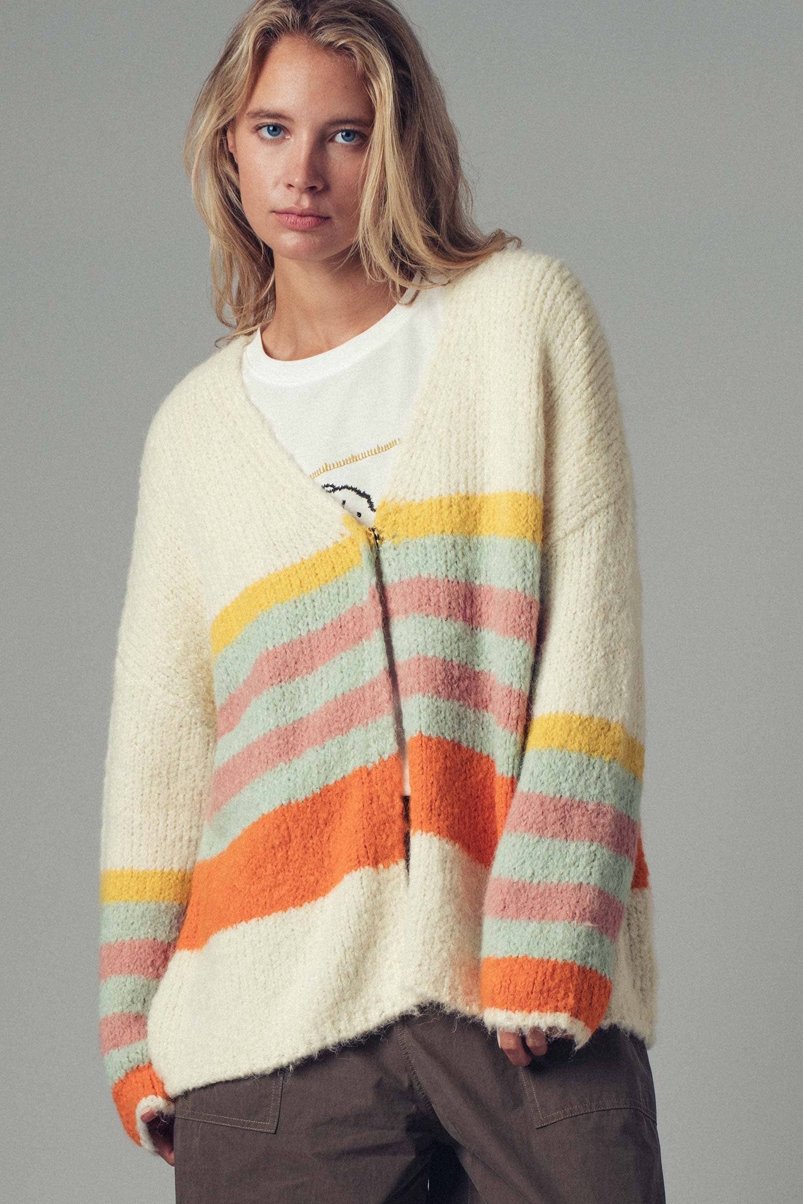 Urban Daizy Boho Stripe Cardigan Cream-Multi Cardigan - Women's (UDZ-KN-00358) – alternate view 5
