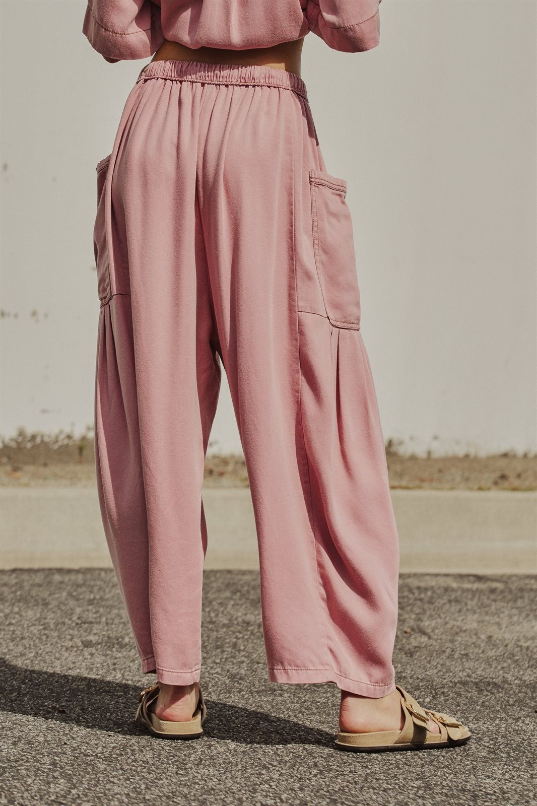 Washed Utility Wide-Leg Pants in PINK - Women's Casual Pants | Urban Daizy