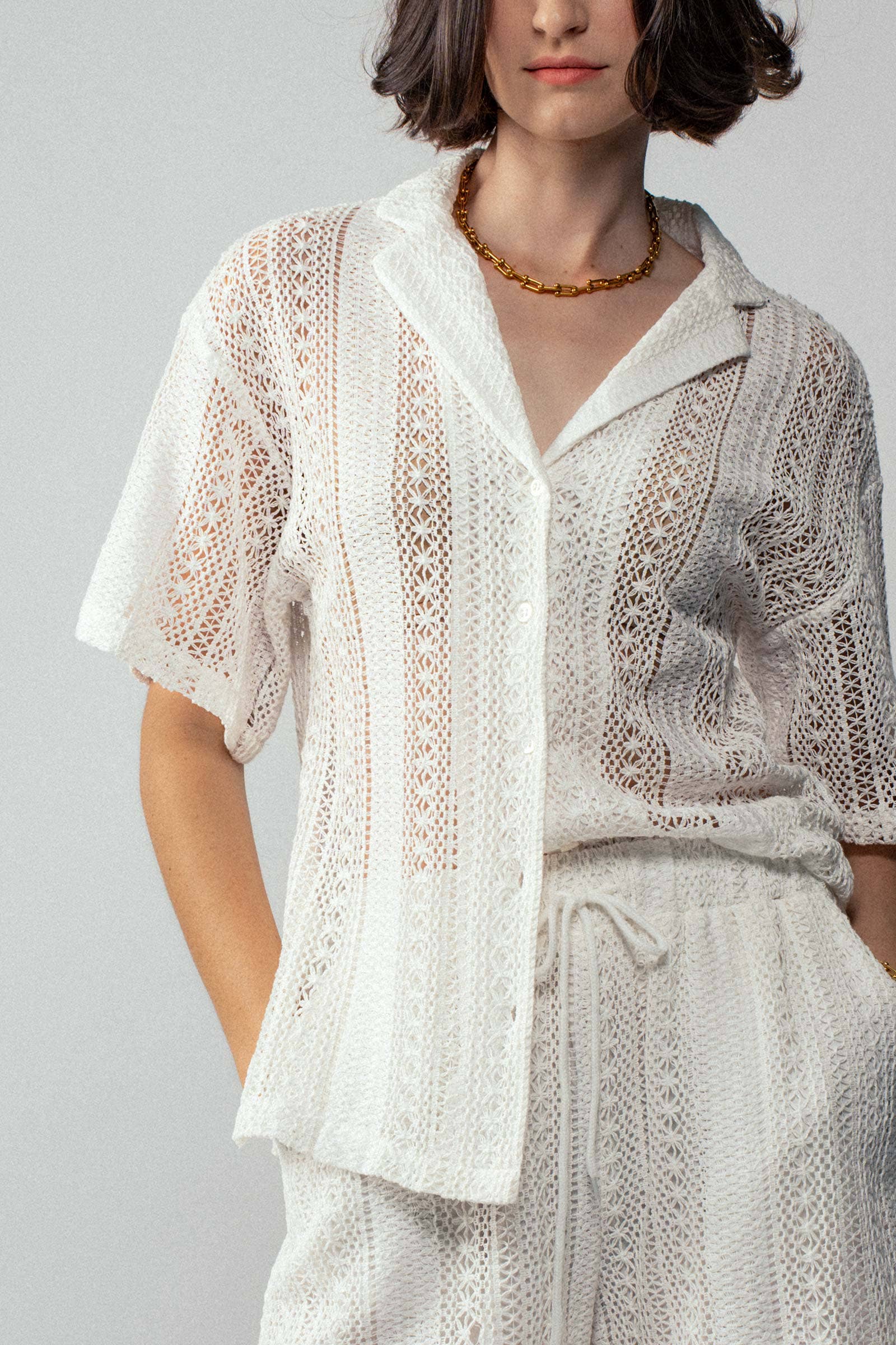 Urban Daizy Open Knit Button-Down Oversized Shirt Black Button Down Shirt - Women's (UDZ-TP-00111) – alternate view 2