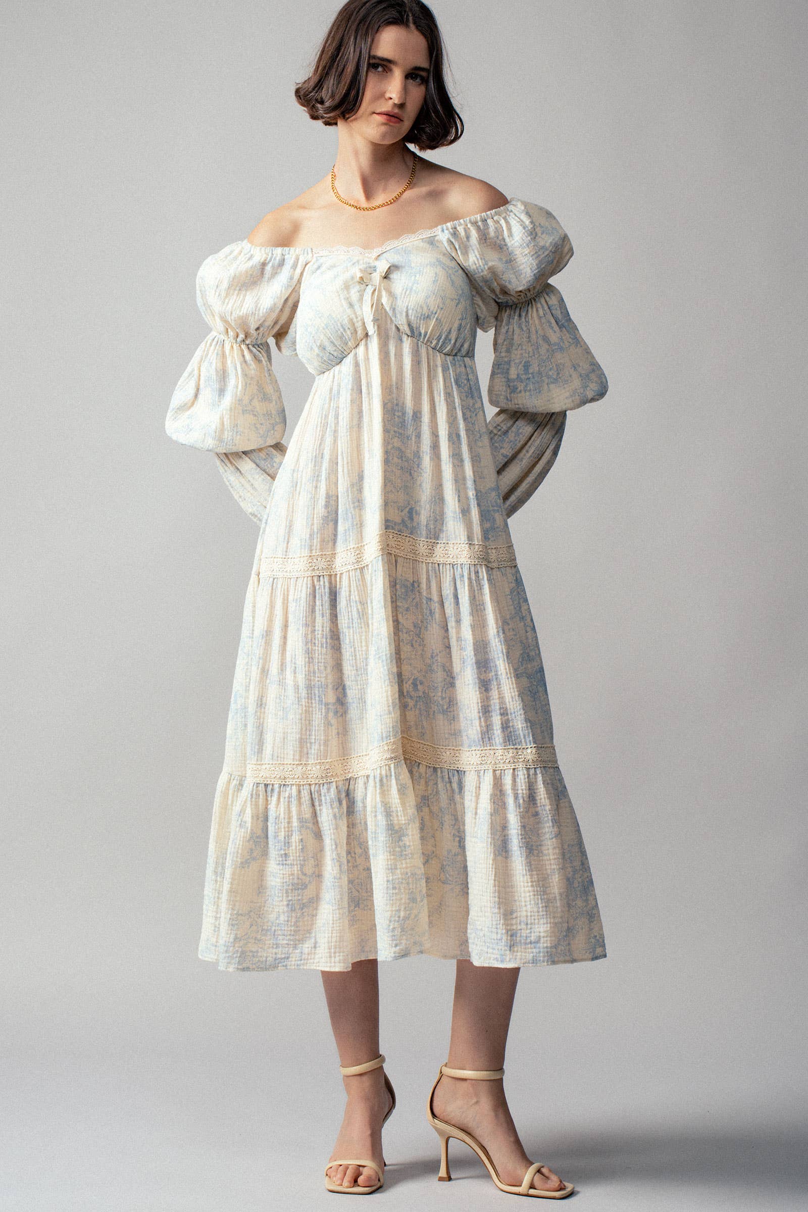 Urban Daizy Off-Shoulder Tiered Puff Sleeve Midi Dress Blue Dress - Women's (UDDR0211-Blue) – alternate view 11