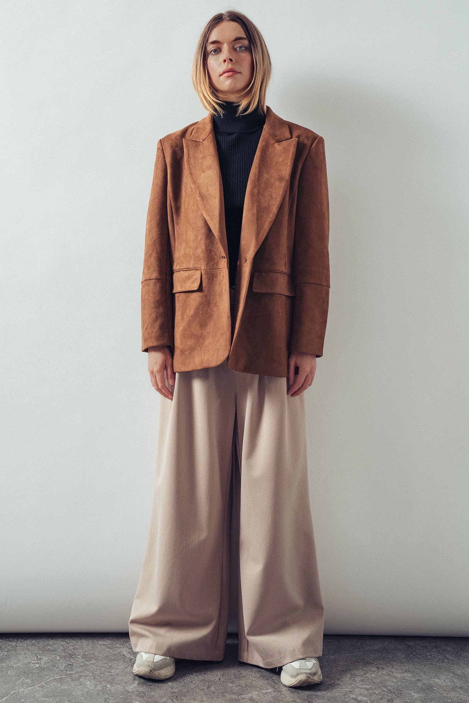 Relaxed Fit Notched Lapel Faux Suede Blazer