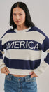 Nantucket America Stripe Crewneck Sweater in IVORY NAVY - Women's Sweaters | Urban Daizy