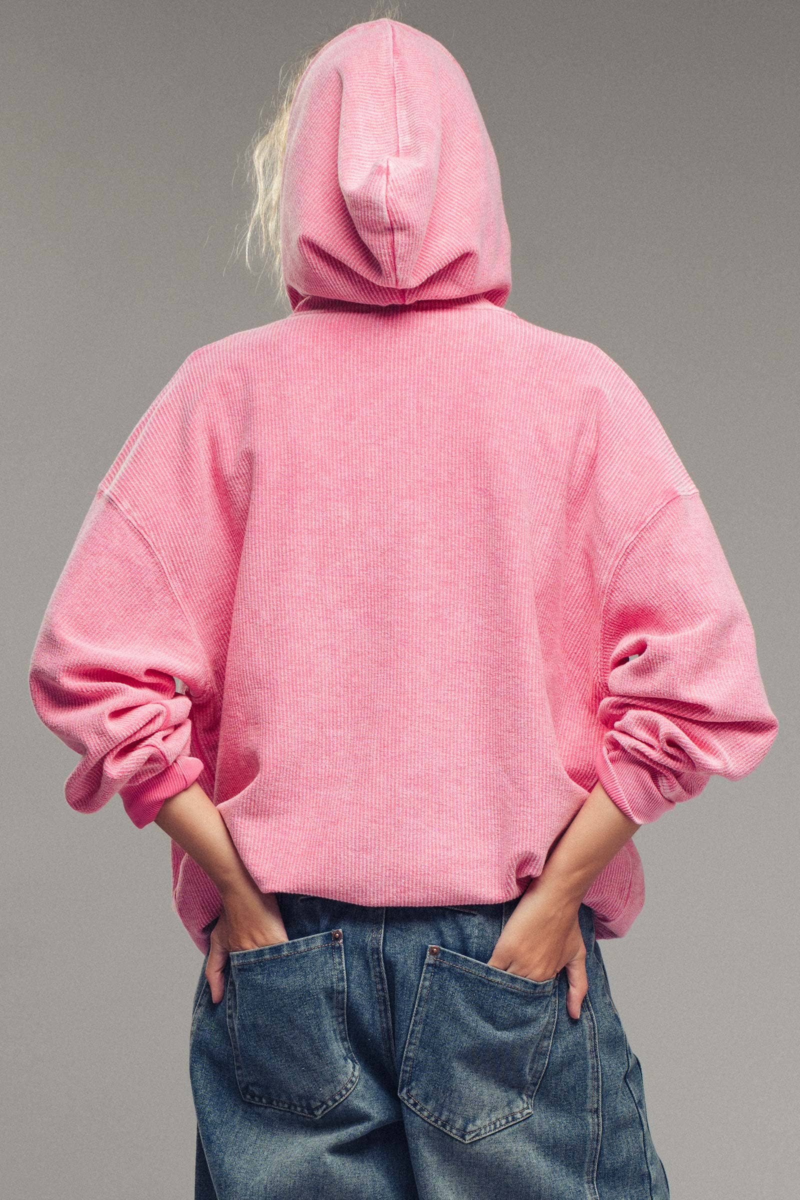 Urban Daizy Oversized Ribbed Dolman Sleeve Hoodie Cream Hoodie - Women's (UDZ-KN-00313) – alternate view 15