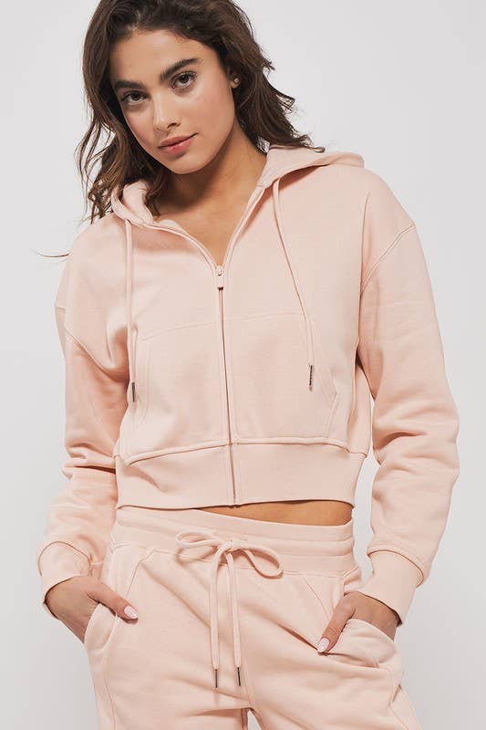 Urban Daizy Cropped Boxy Zip Up Hooded Sweatshirt Black Hoodie - Women's (UDZ-KN-00614) – alternate view 2