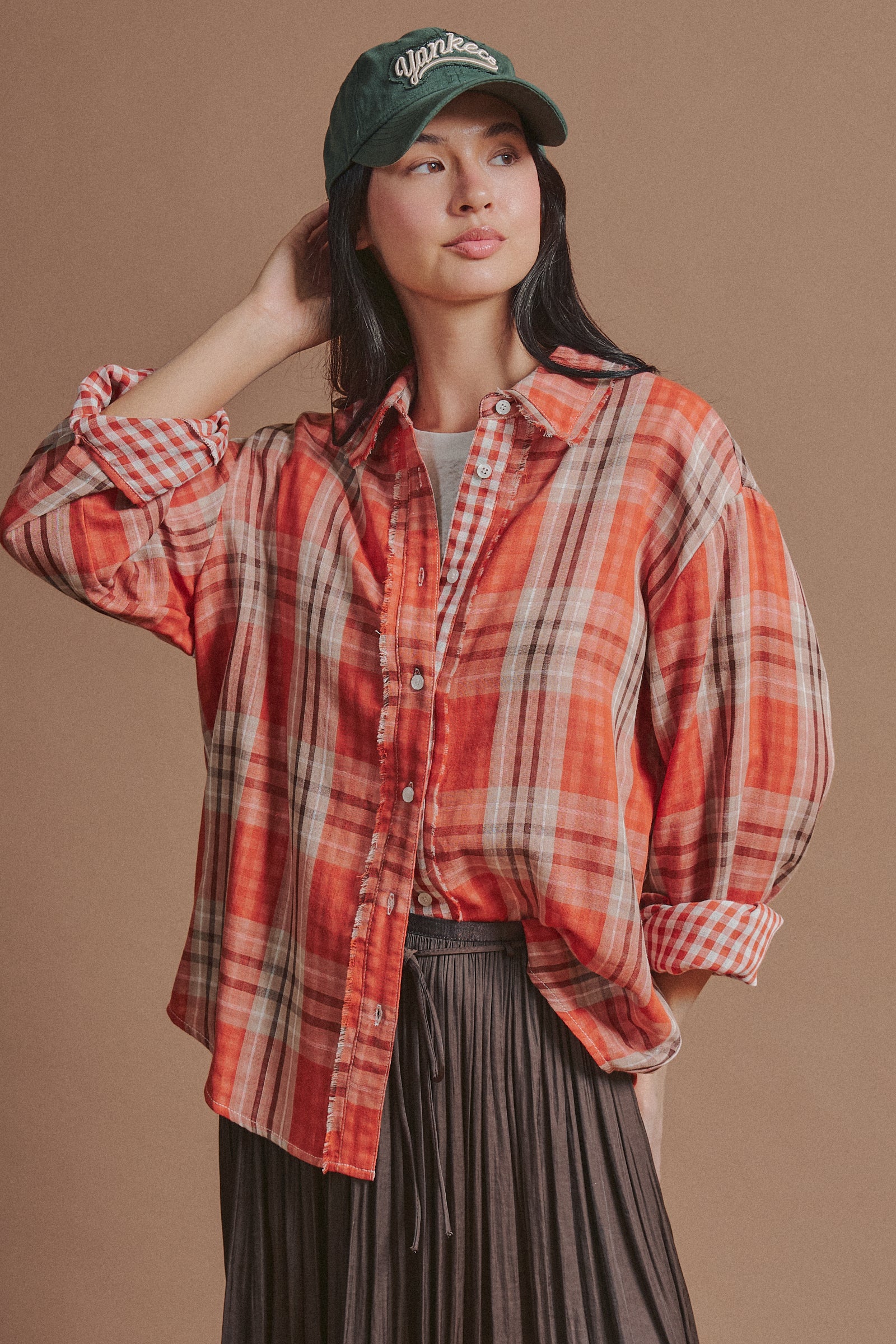 Double Gauze Plaid Oversized Button-Down Shirt