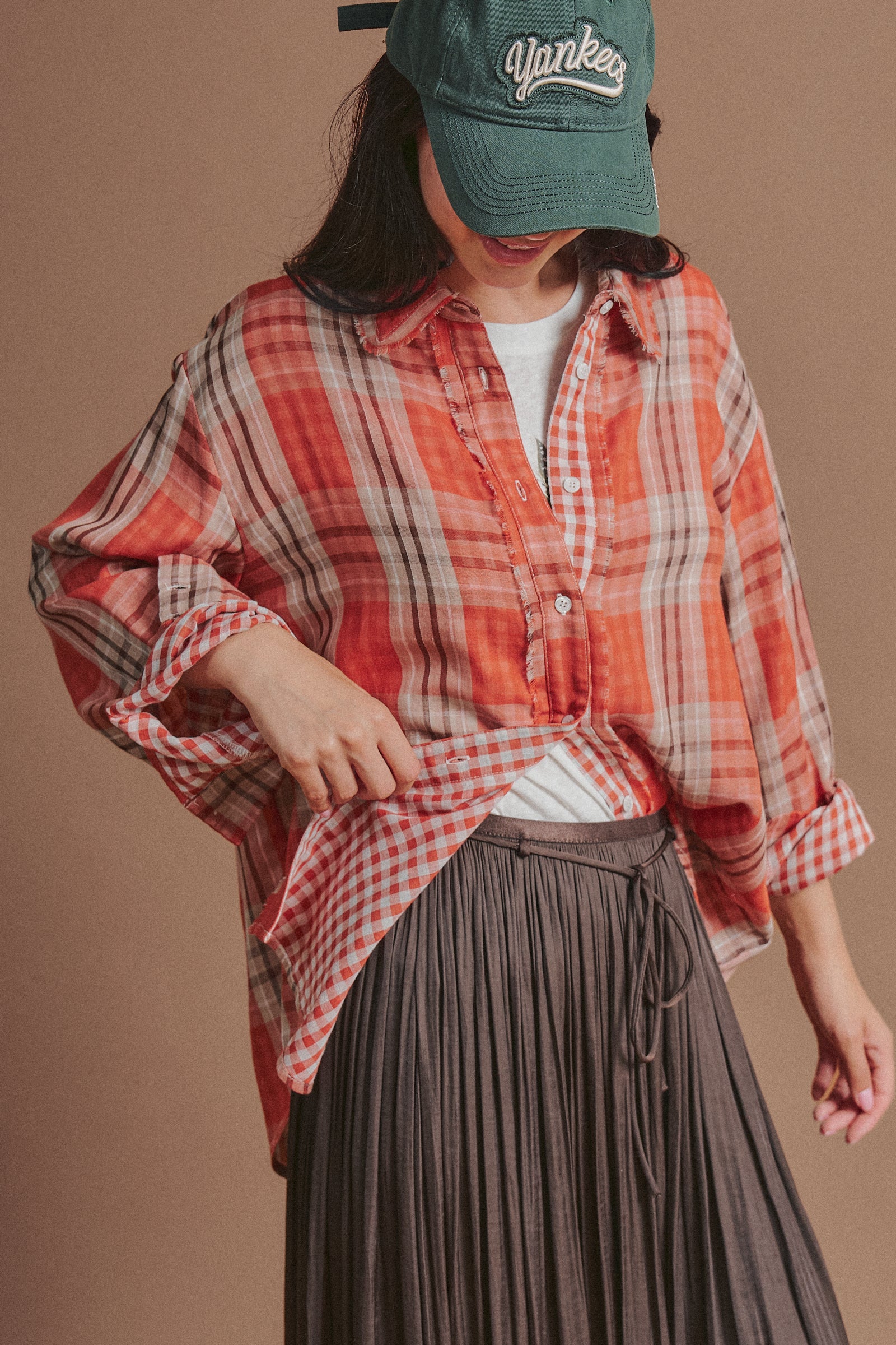 Double Gauze Plaid Oversized Button-Down Shirt