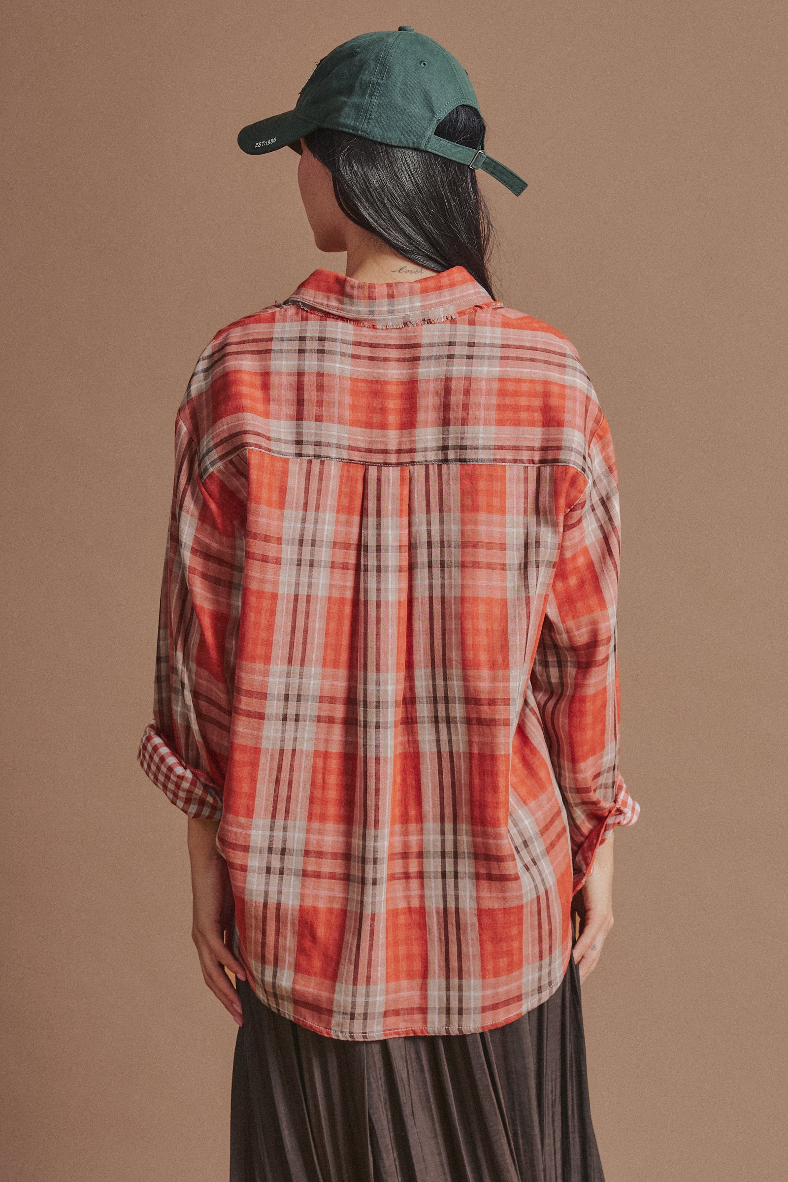 Double Gauze Plaid Oversized Button-Down Shirt