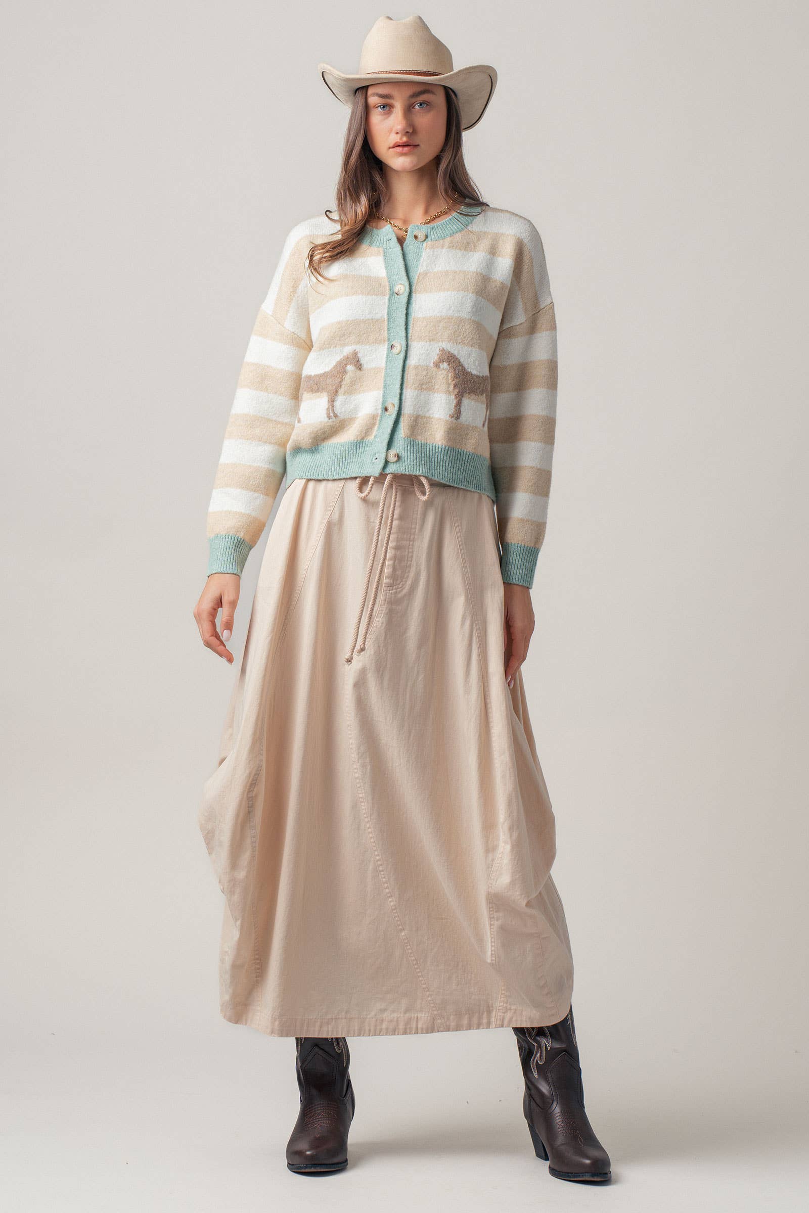 Balloon Hem Drawstring Maxi Skirt