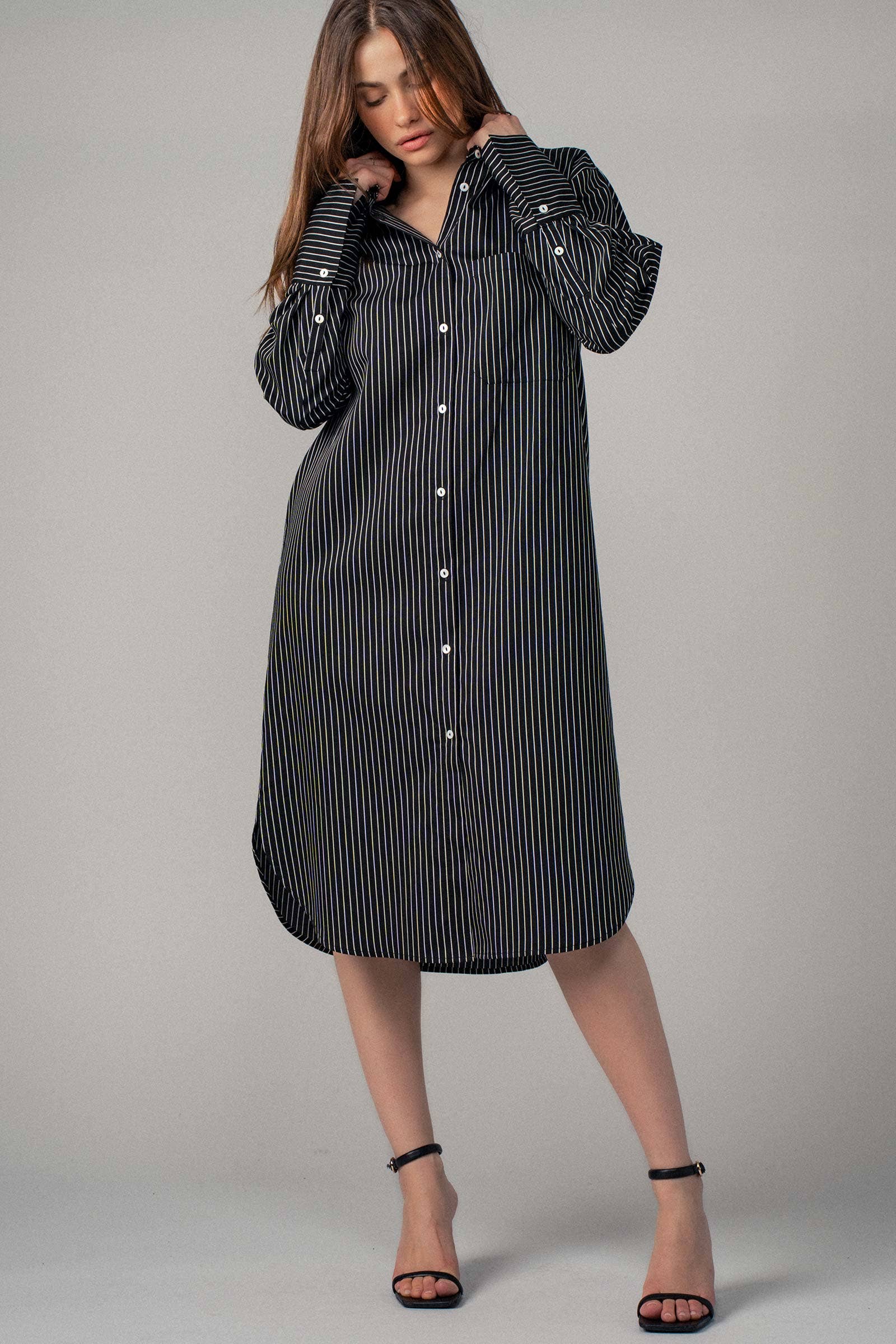 Striped Button-Down Midi Dress