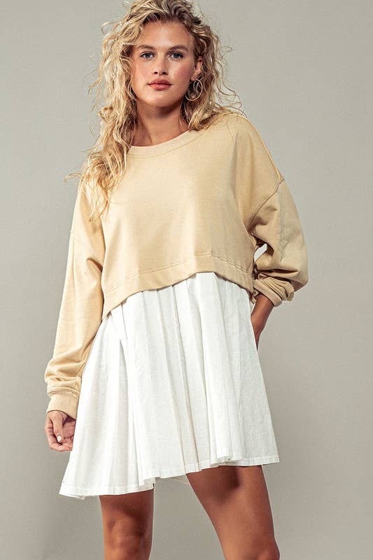 Urban Daizy Pleated Skirt Layered Statement Sweater Dress Rust Dress - Women's (UDZ-DR-00306) – alternate view 2