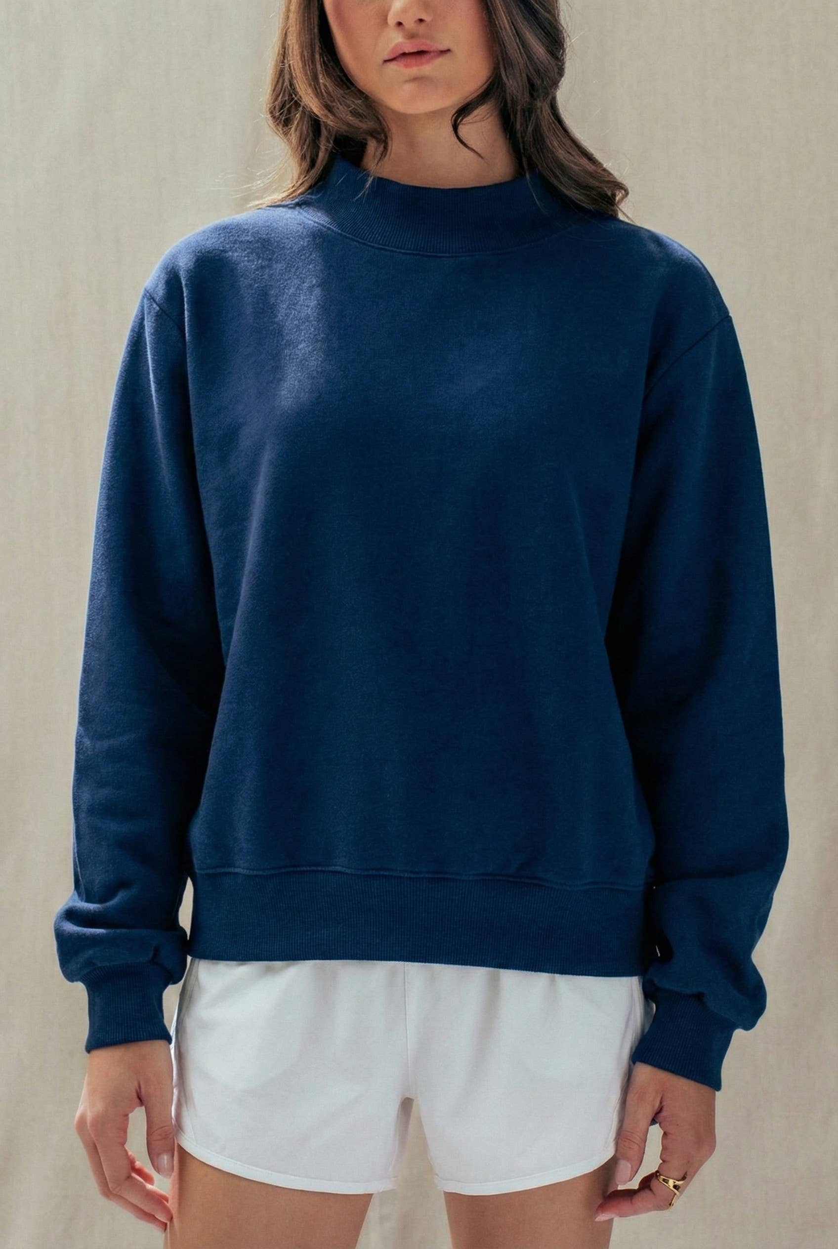 Urban Daizy Mock Neck Drop Shoulder Sweatshirt Ivory Sweatshirt - Women's (UDTP1437-Ivory) – alternate view 12