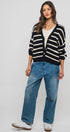Urban Daizy Striped Cropped V Neck Embellished Button Cardigan Navy Ivory Cardigan - Women's (UDZ-KN-00501) – alternate…