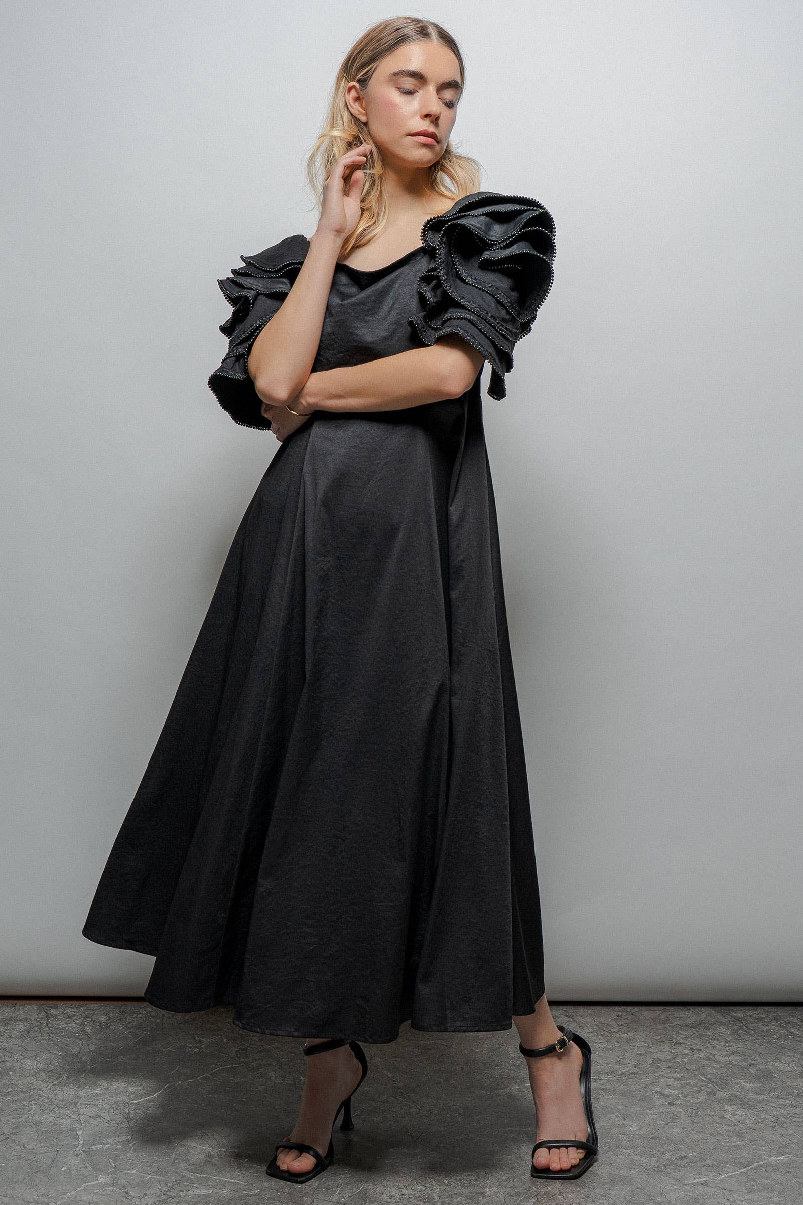 Tiered Ruffle Sleeve Smocked Midi Dress