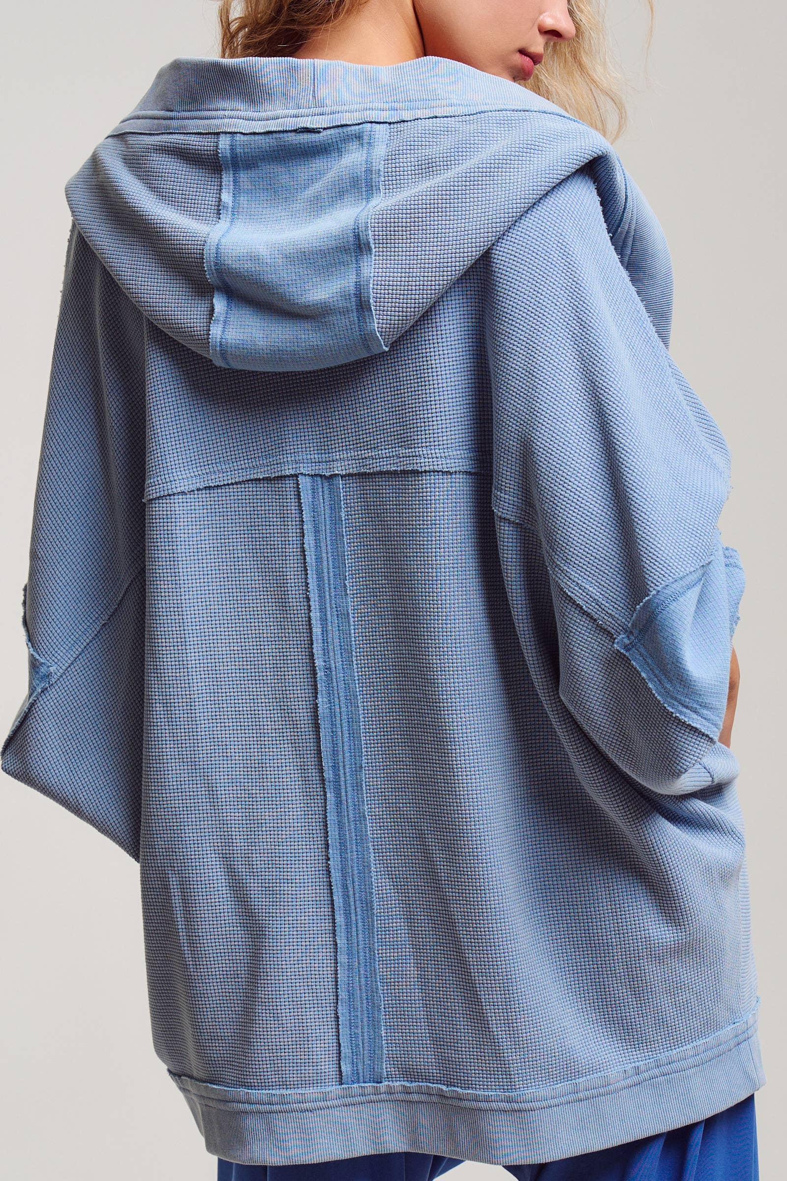 Washed Waffle Knit Hooded Cardigan