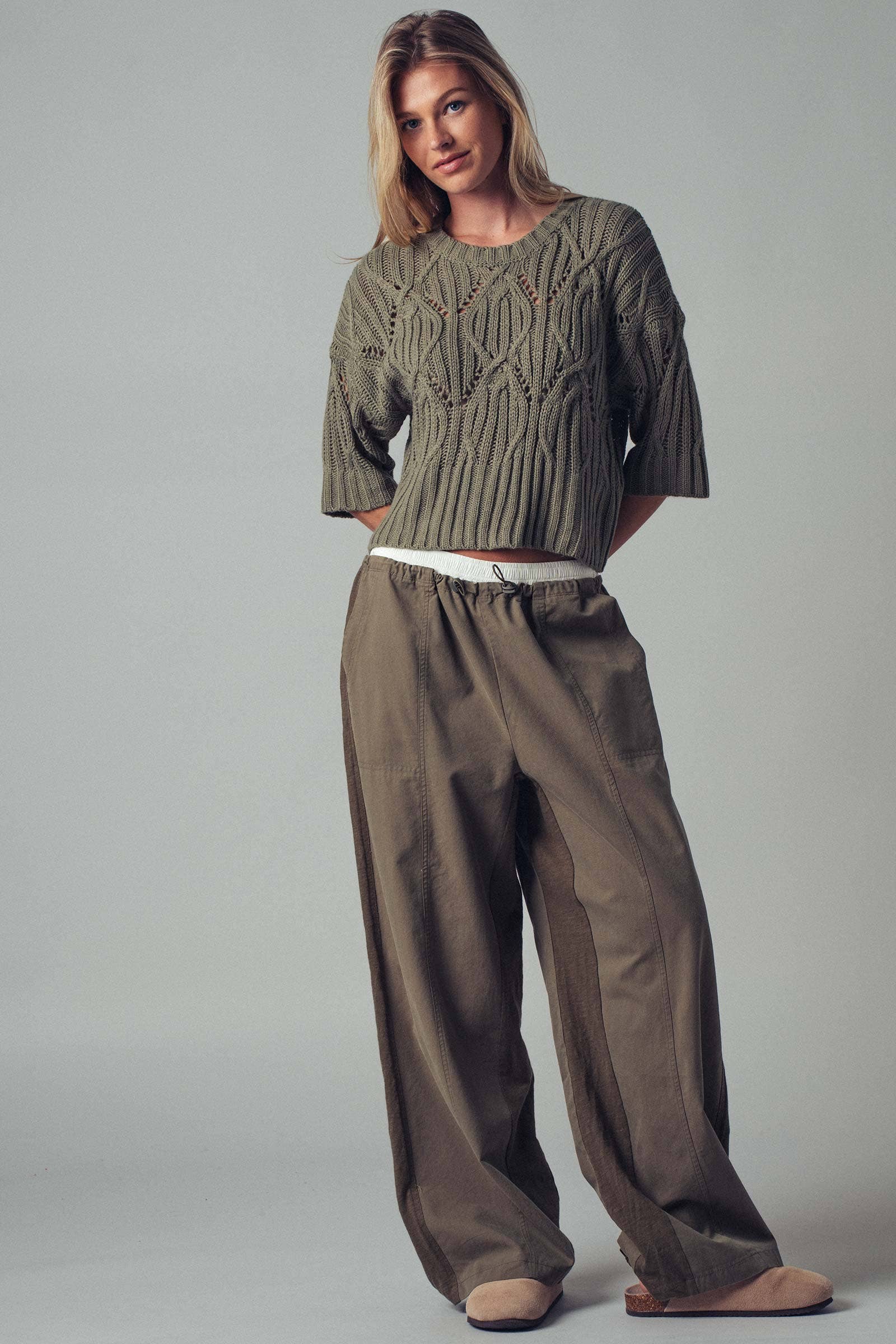 Urban Daizy Drawstring Waist Wide-Leg Relaxed Pants Olive Pants - Women's (UDZ-TP-00814) – alternate view 8