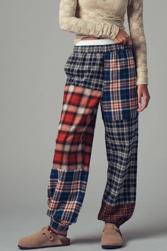 Urban Daizy Mixed Plaid Patchwork Boho Jogger Pants Multi Pants - Women's (UDZ-PT-00355) – alternate view 2