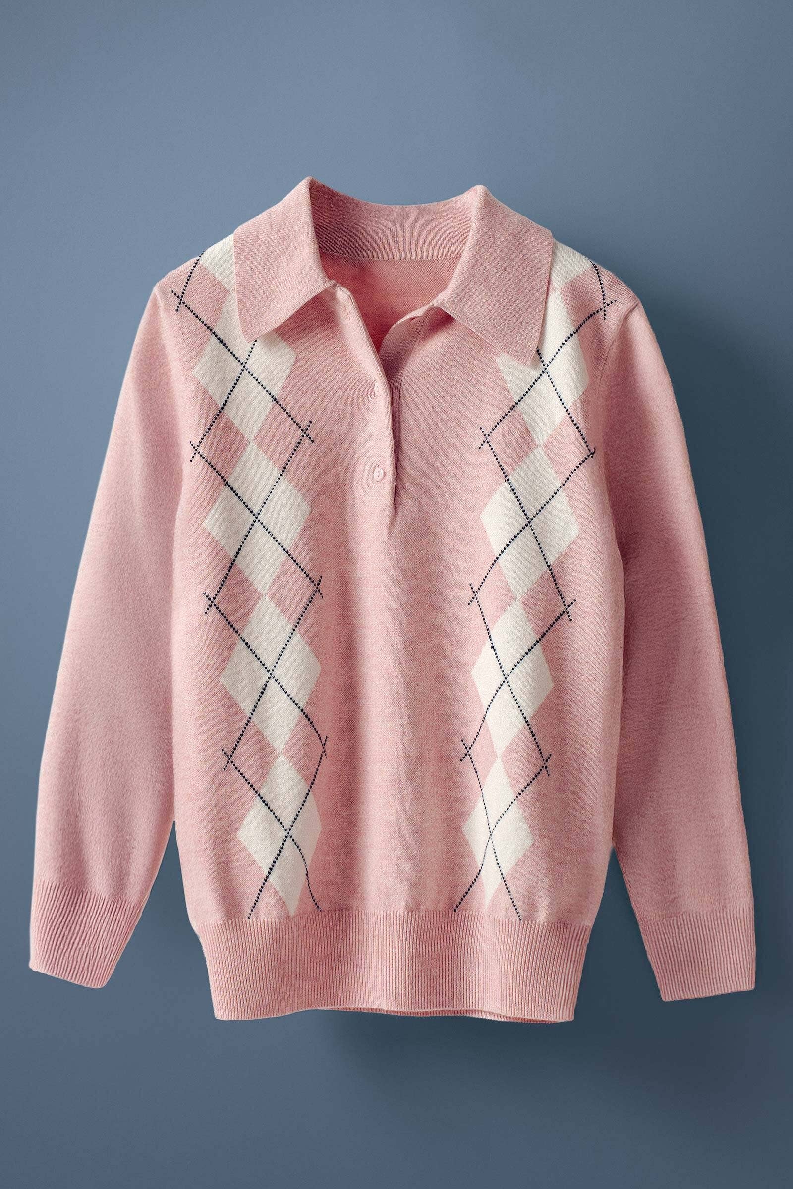 Classic Argyle Knit Polo Sweater