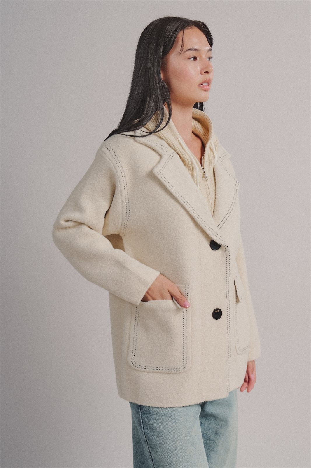 Hooded Wool Blend Oversized Short Coat in IVORY - Women's Coats | Urban Daizy