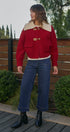 Toggle Front Sweater Jacket with Contrast Collar in RED - Women's Jackets & Blazers | Urban Daizy
