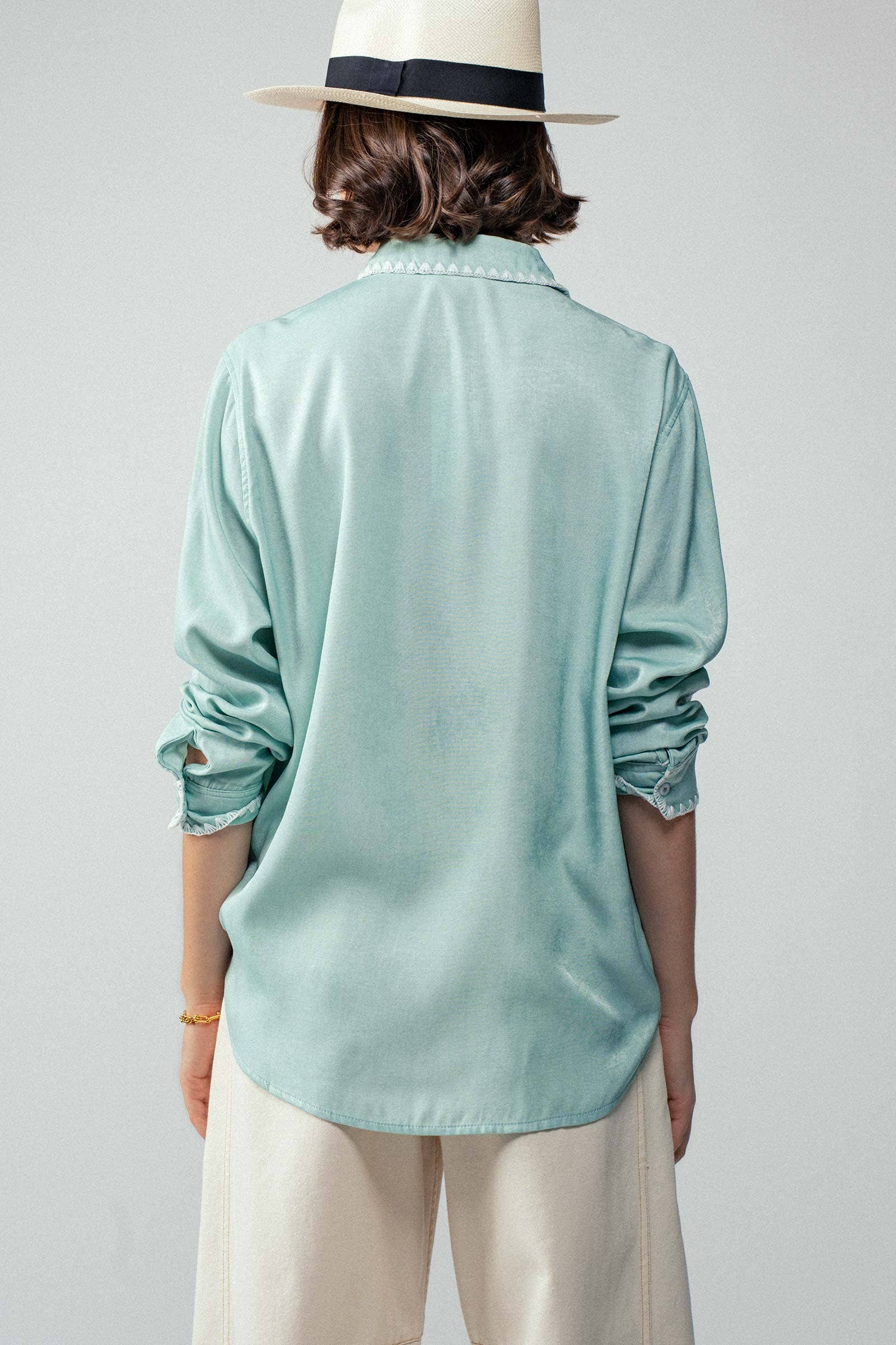 Urban Daizy Smooth Silk Long Sleeve Dress Shirt Denim Button Down Shirt - Women's (UDZ-TP-00735) – alternate view 10