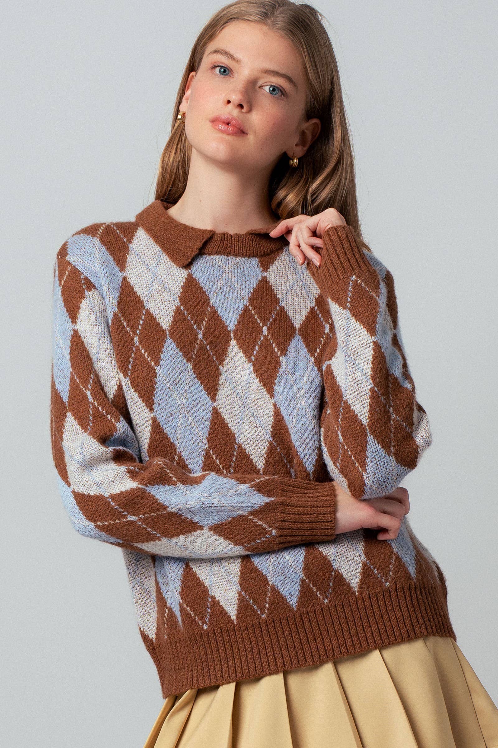 Argyle Polo Collar Knit Sweater