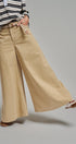 Washed Cotton Wide Leg Palazzo Pants with Woven Belt in KHAKI - Women's Casual Pants | Urban Daizy