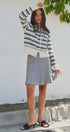 Lace Trim Striped Cardigan Coastal Grandma Preppy for Women in IVORY BROWN - Women's Cardigans & Shrugs | Urban Daizy