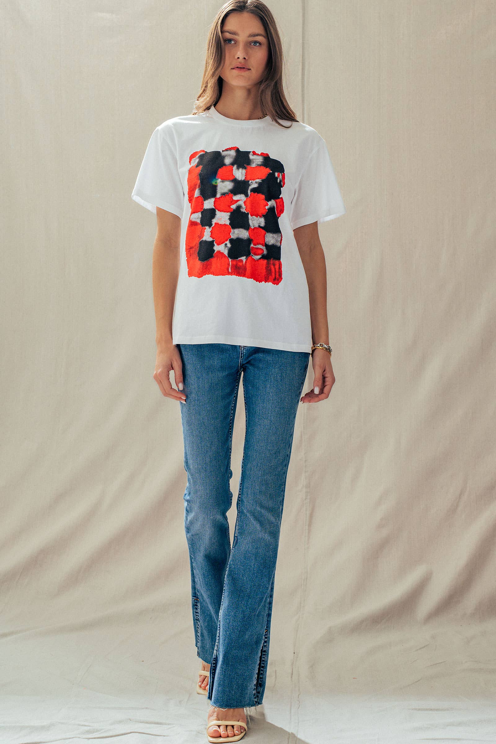 Urban Daizy Abstract Painted Graphic Rolled Sleeve Tee Blue Screen Printed T-Shirt - Women's (UDZ-TP-01002) – alternate view 7