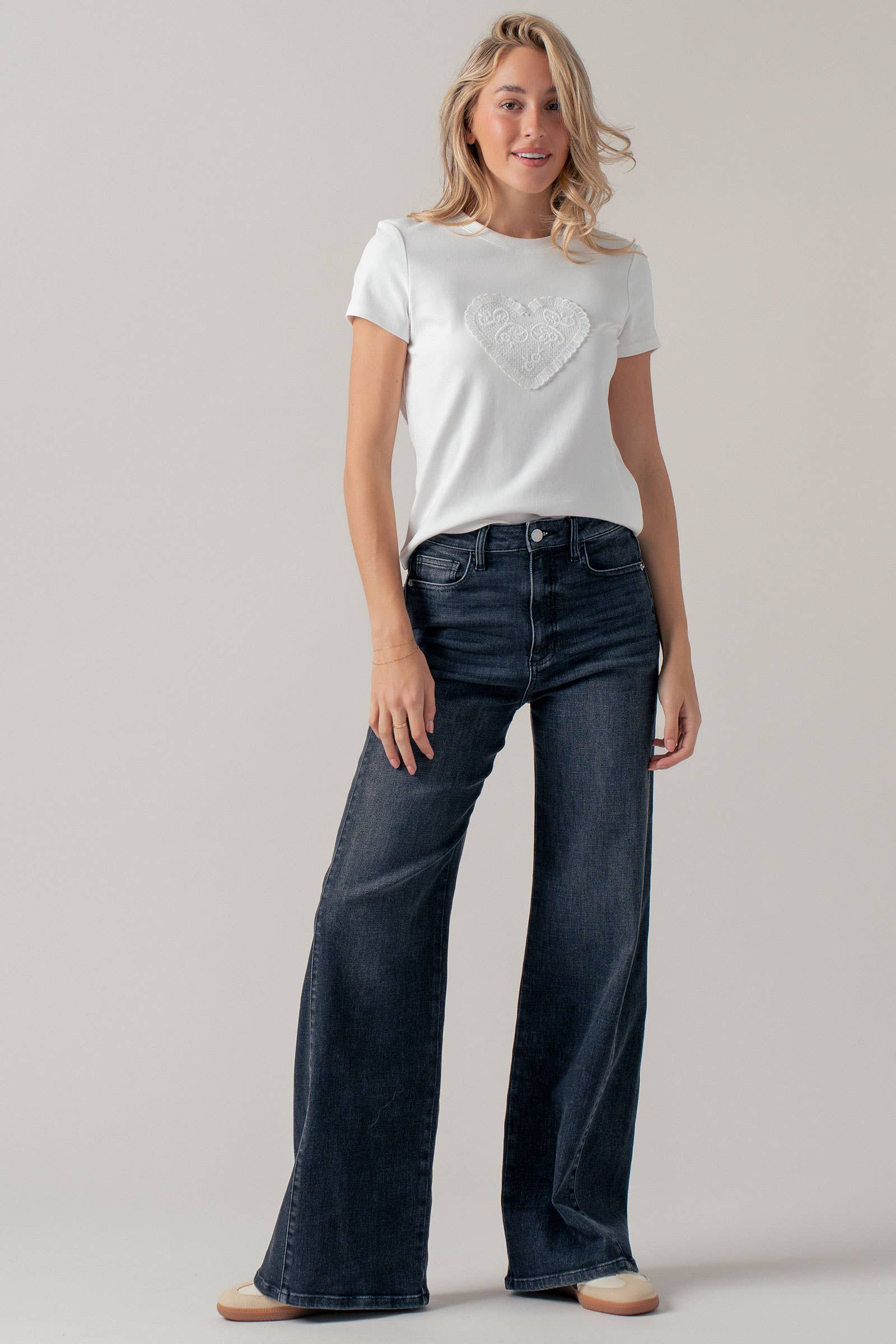 Lace Heart Patch Short Sleeve Cotton Tee