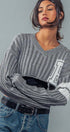 Urban Daizy Cropped Ribbed Knit V-Neck Sweater H-Grey Knit Top - Women's (UDZ-TP-00637) – alternate view 16
