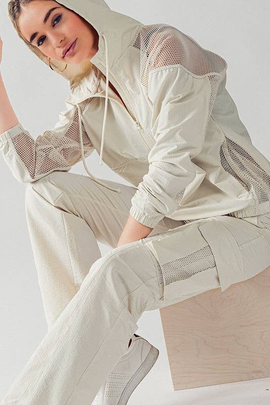 High Waist Mesh Pocket Elastic Cuff Adjustable Cargo Pants