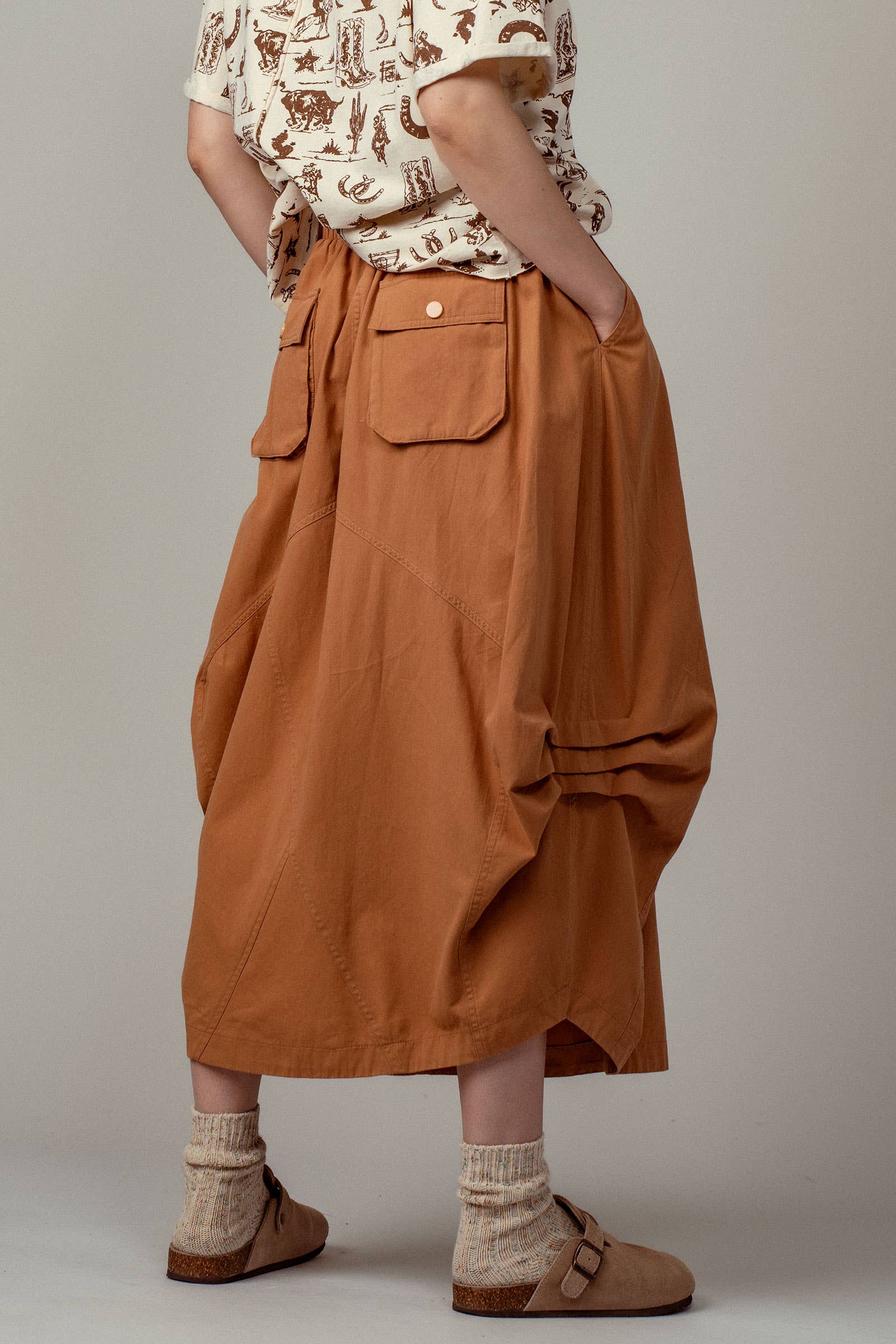 Balloon Hem Drawstring Maxi Skirt