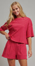 Ribbed Knit Boxy Tee and Shorts Lounge Set in RED WHITE - Women's Short Sets | Urban Daizy