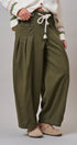 Pleated Wide-Leg Barrel Pant with Drawstring in OLIVE - Women's Casual Pants | Urban Daizy