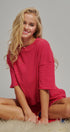 Ribbed Knit Boxy Tee and Shorts Lounge Set in RED WHITE - Women's Short Sets | Urban Daizy